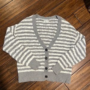 American Eagle Grey White Stripe Cardigan Sweater Small